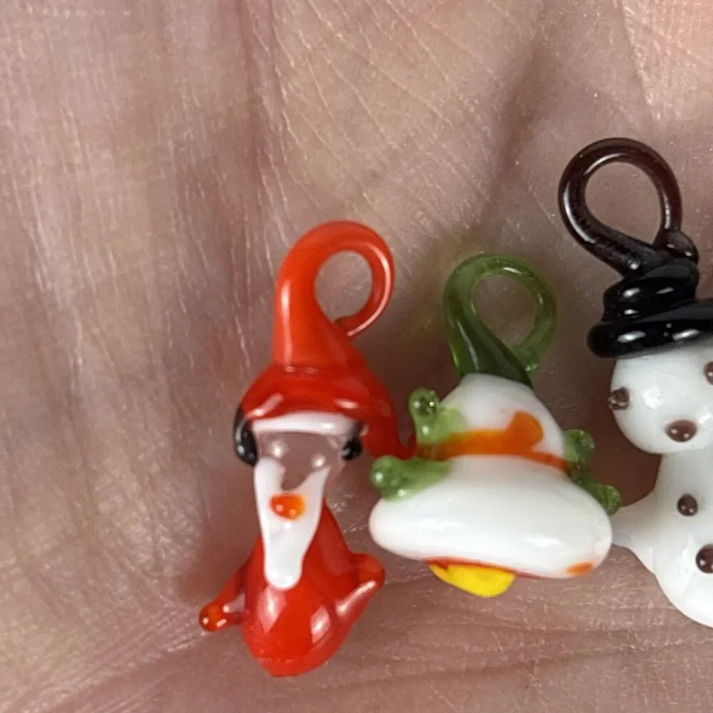 4 Miniature Glass Christmas Blown Grass Charms Ornaments Dollhouse Decor